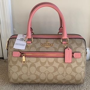 COACH Rowan Satchel Light Khaki & Bubblegum with Gold Accents